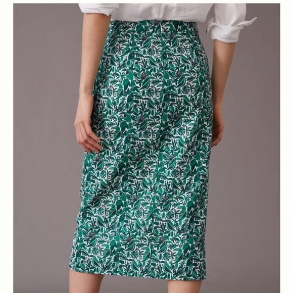 Anthropologie Hutch Green Toucan Button Printed Midi Skirt Size 2 - Picture 2 of 4